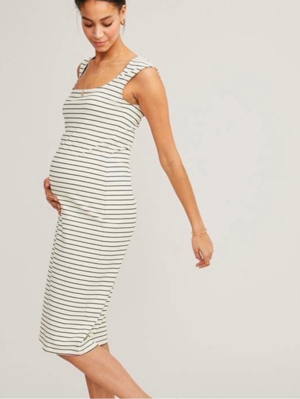Hatch The Janelle Maternity Dress Women's Medium Striped Bodycon Ivory Black